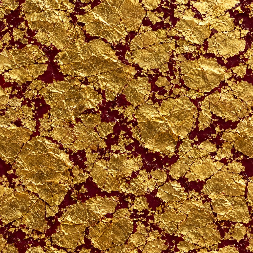 Gold leaf over burgundy lacquer